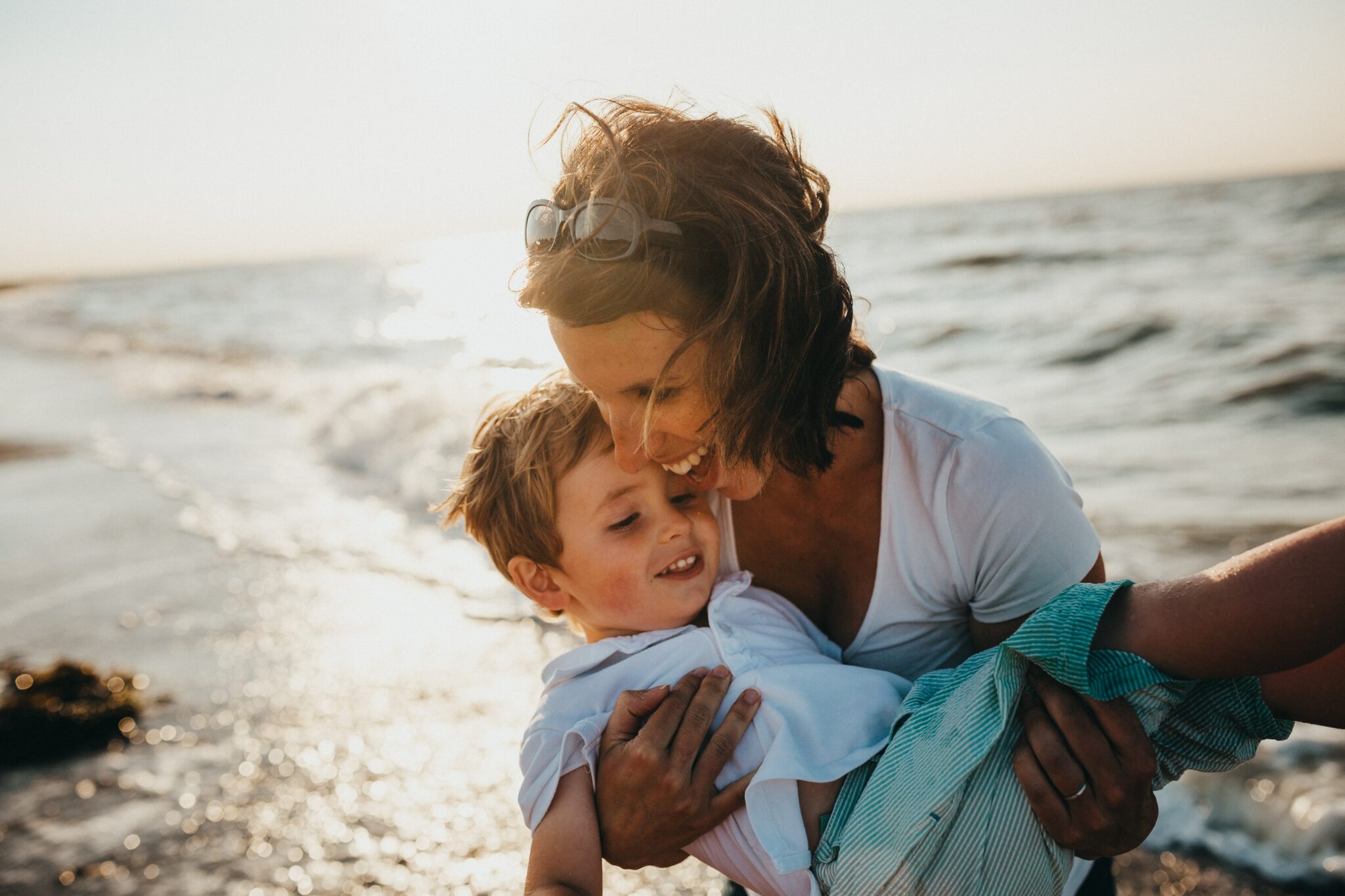 Mom with her son at the beach